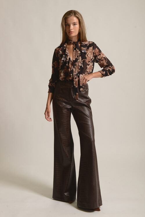 Twenty29 Alex Croco Flare Pants in Brown - Image 1