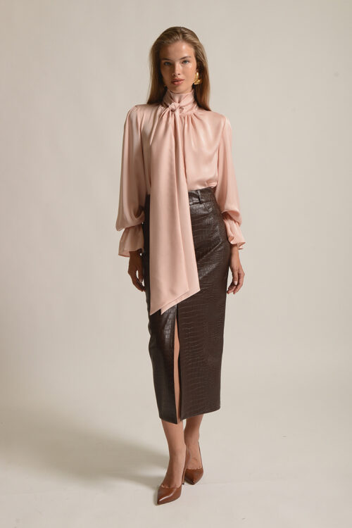 Twenty29 Kate Eco-Leather midi skirt in brown - Image 1