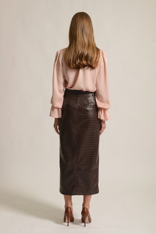 Twenty29 Kate Eco-Leather midi skirt in brown - Image 2