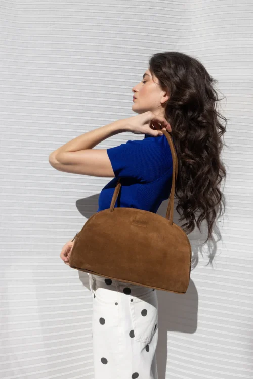 Clic Bella Bowling Bag in Camel Suede - Image 1