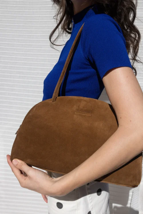 Clic Bella Bowling Bag in Camel Suede - Image 2