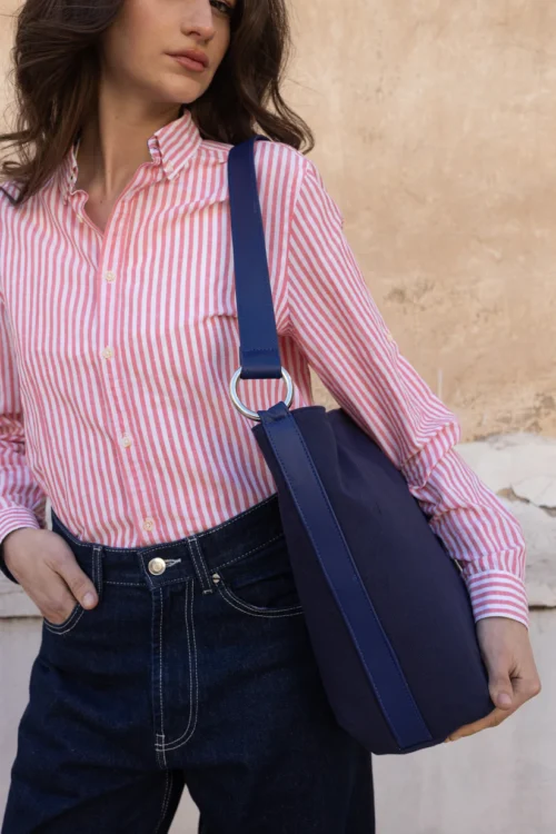 Clic Jewels Sandra Bucketbag in blue canvas - Image 2