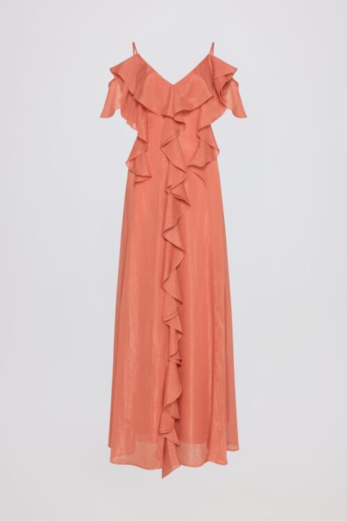 Ciel Concept Agapi metallic dress in salmon - Image 2