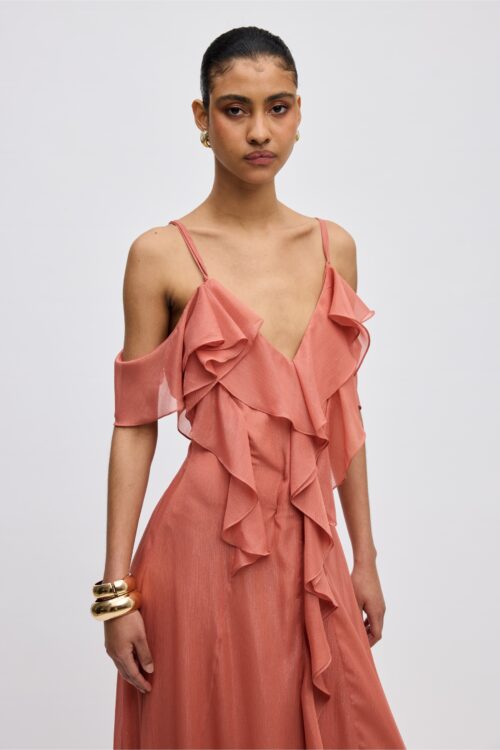 Ciel Concept Agapi metallic dress in salmon