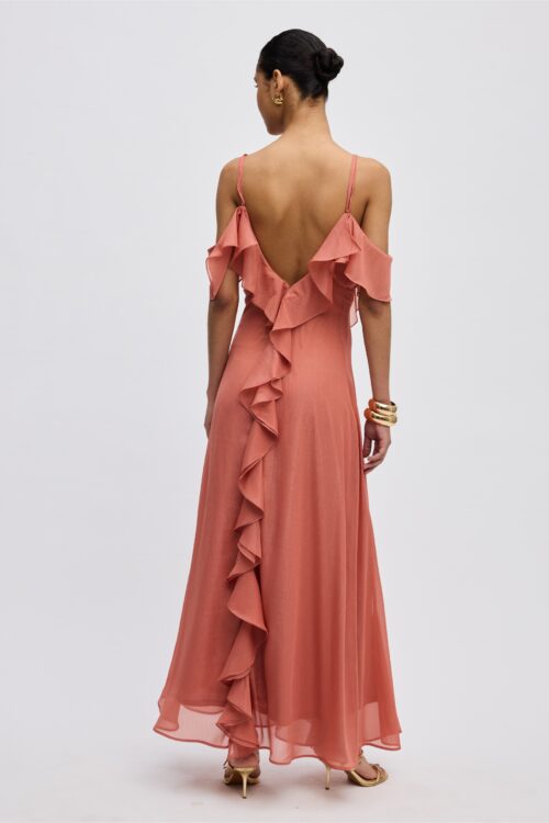 Ciel Concept Agapi metallic dress in salmon - Image 3