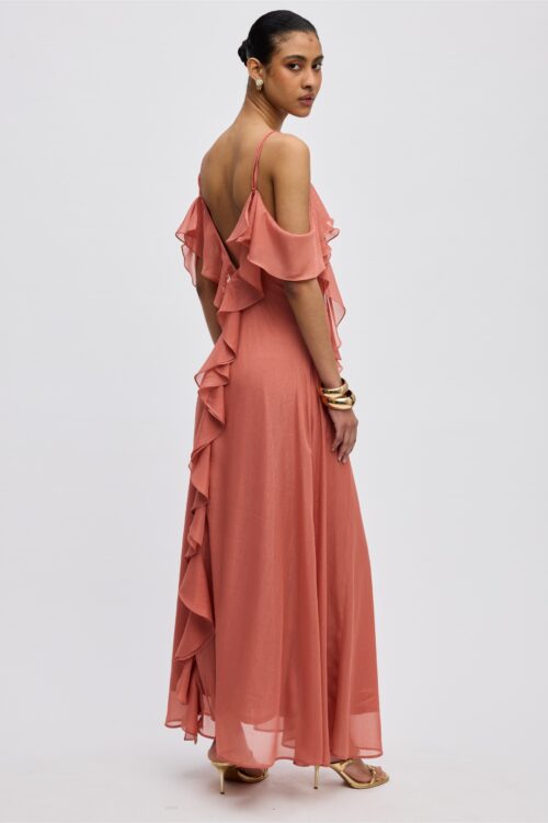 Ciel Concept Agapi metallic dress in salmon - Image 4